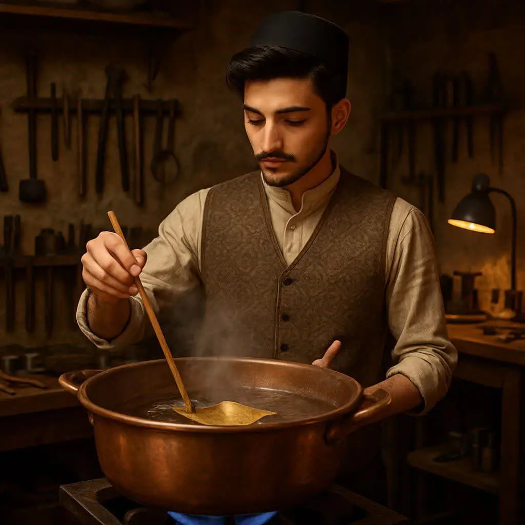 تکنیک طلاسازی نقشاندازی طلا با آب داغ