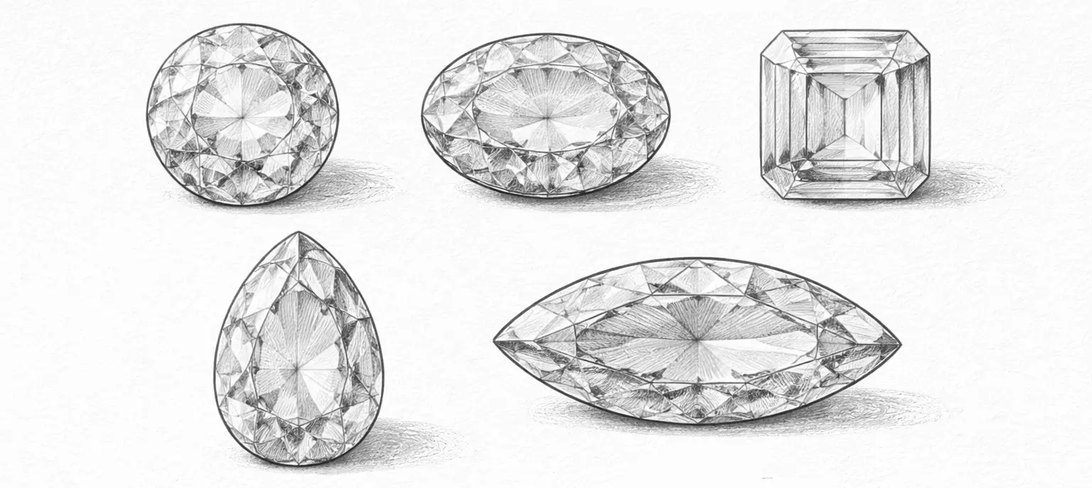 رسم 5 مدل تراش سنگ پایه و کاربرد آنها در طراحی جواهرات