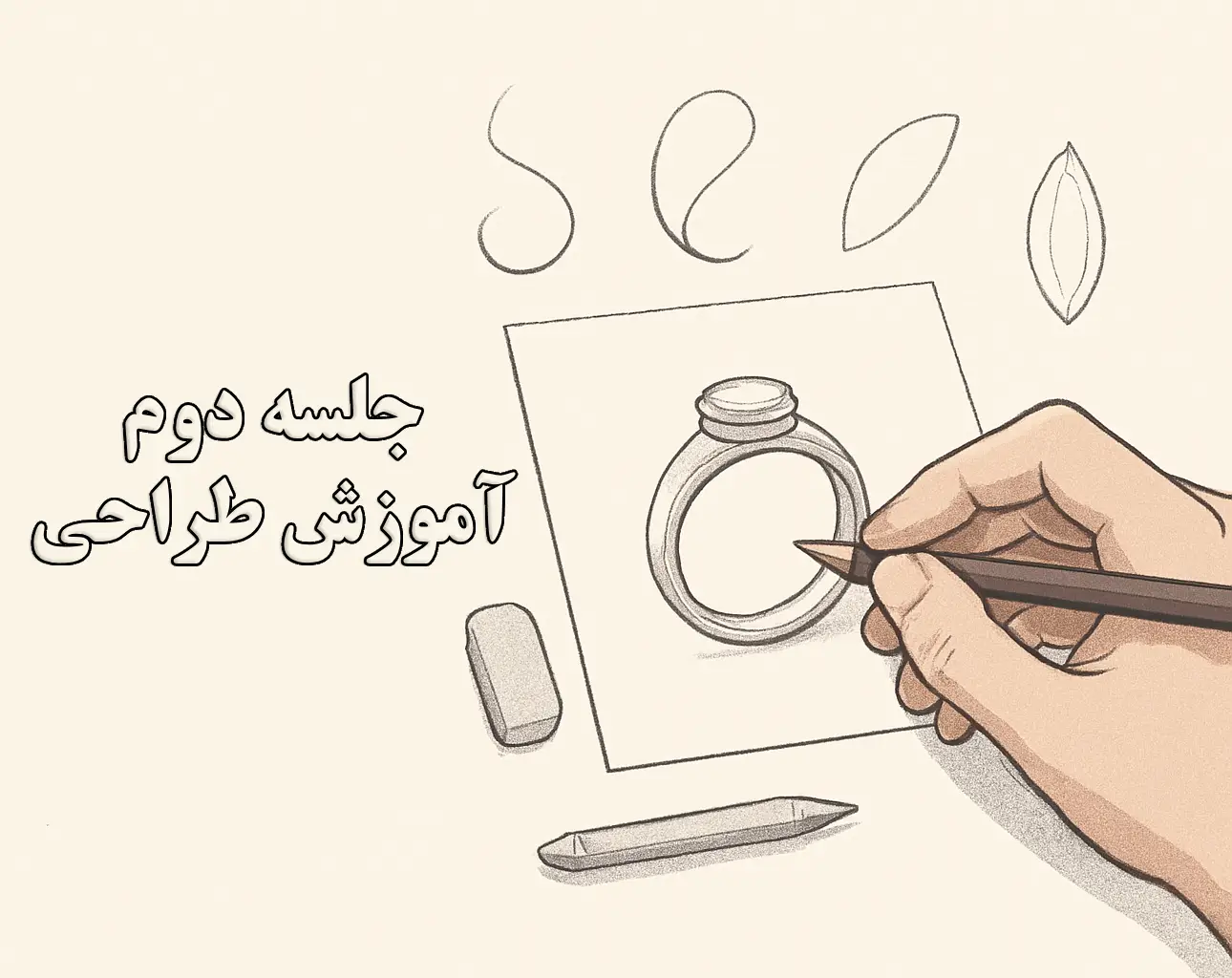 جلسه ۲ آموزش طراحی دستی جواهرات | خطوط منحنی و فرم‌سازی پایه