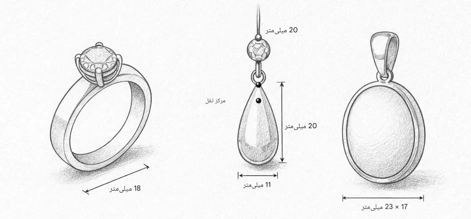 آموزش طراحی دستی جواهرات – هفته ۳: اصول سایزبندی انگشتر، گوشواره و آویز