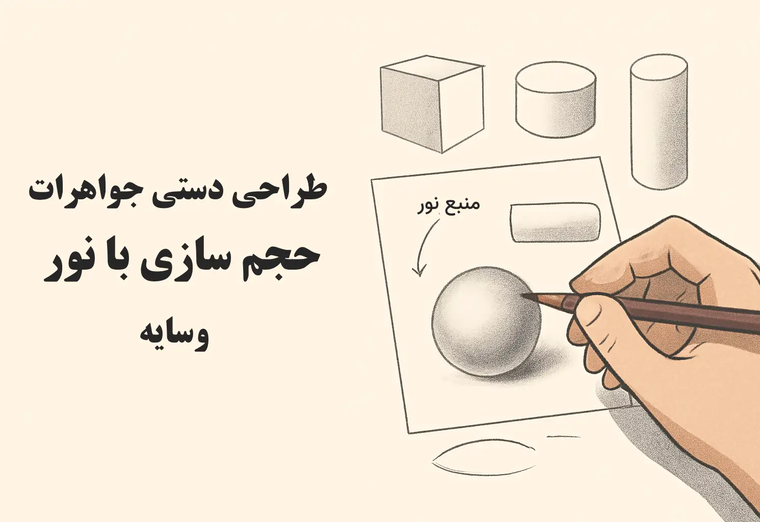 جلسه ۳ آموزش طراحی دستی جواهرات | اصول حجم‌سازی با نور و سایه